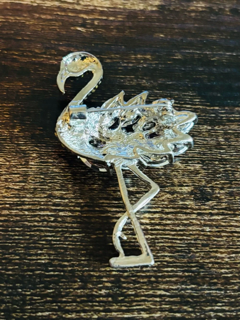 Rhinestone Flamingo Brooch with Pink and Light Pink Teardrops